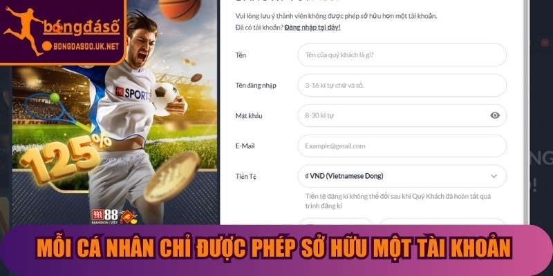 Mỗi cá nhân chỉ được phép sở hữu một tài khoản tại nhà cái M88