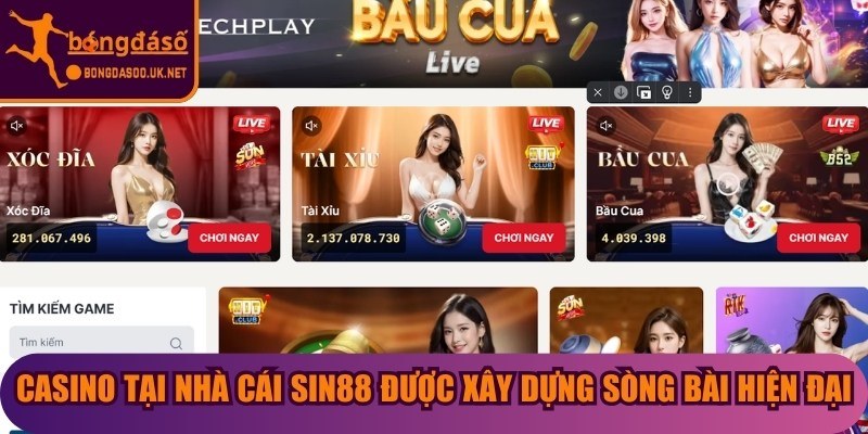Casino tại nhà cái Sin88 được xây dựng theo mô hình sòng bài hiện đại