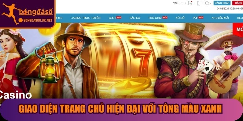 Giao diện trang chủ hiện đại với tông màu xanh đặc trưng của W88